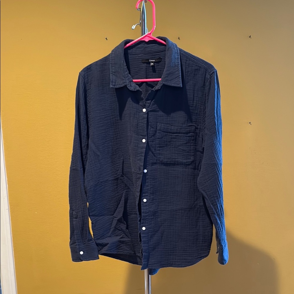 Quince 100% Organic Cotton Gauze Long Sleeve Shirt Indigo Blue